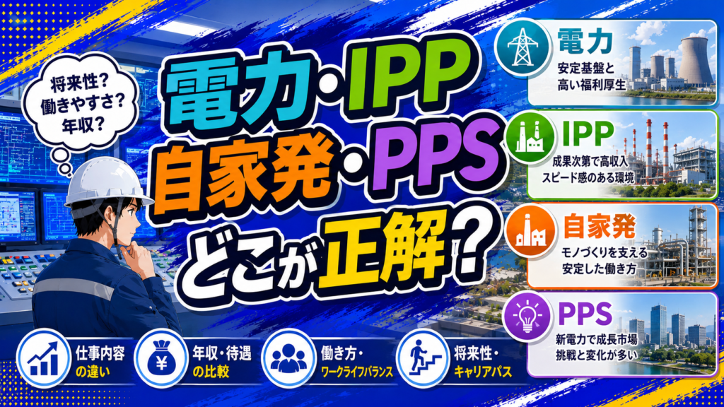 電力・IPP・自家発・PPSどこが正解？ 発電所運転員の同業転職比較記事のアイキャッチ
